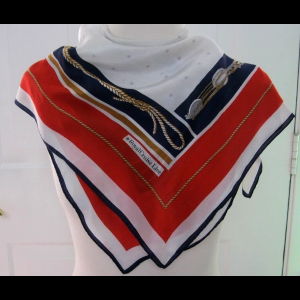 Vintage Royal Cruise Line Multicolored Silk Scarf Crown Logo Design Nautical
